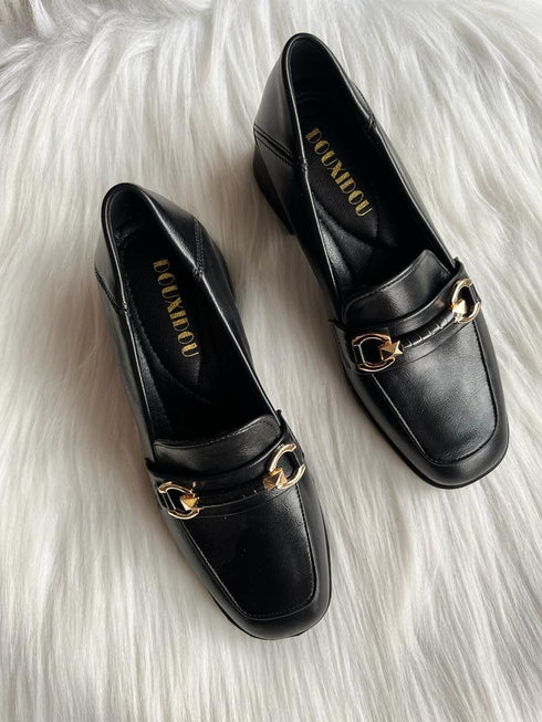Metal Decor Black Textured Loafer